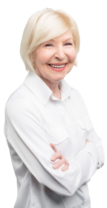 Smiling senior woman in white blouse as a satisfied Denver senior insurance client